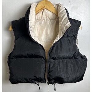UANEO Cropped Puffer Vest Zip Up Stand Collar Sleeveless Padded Black Large L